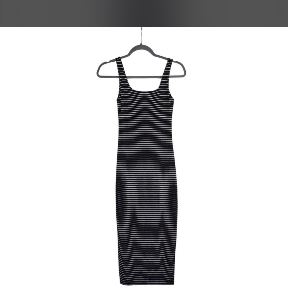 Good American Black and White Striped Midi Dress